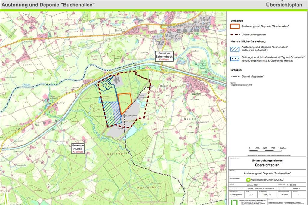 Geplante Deponie „Buchenallee“ stößt auf Kritik Lage der Vorhabenfläche (rotfarbene Umrandung) im Gemeindegebiet