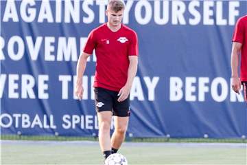 Leipzigs Spieler Timo Werner musste mit muskulären Problemen das Training abbrechen. Foto: Jan Woitas