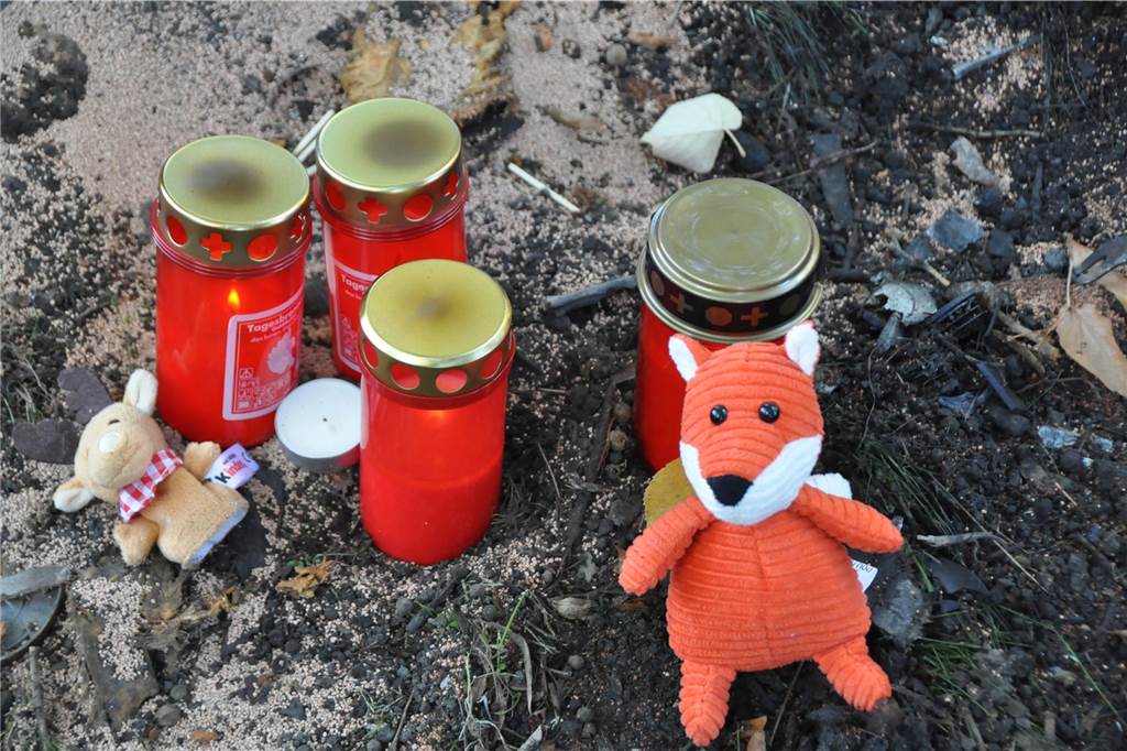 Lichter und Kuscheltiere sind an der Unfallstelle Moltkestraße angestellt worden. Hier sind am 25.10. eine Mutter und ihr Sohn gestorben.