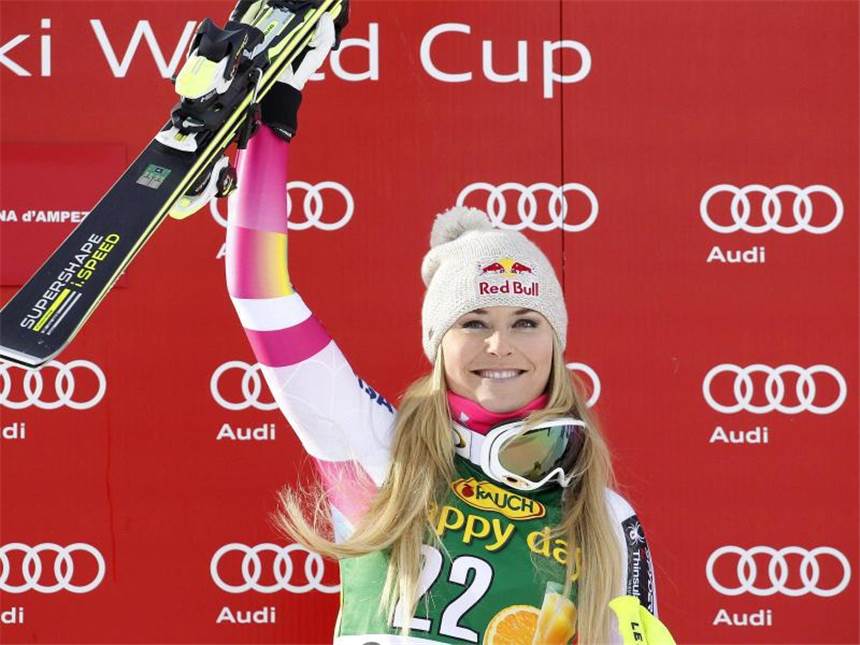 Überraschungsgast bei Vonns Rekordsieg Lindsey Vonn hat jetzt die meisten Siege im Weltcup. Foto: Andrea Solero