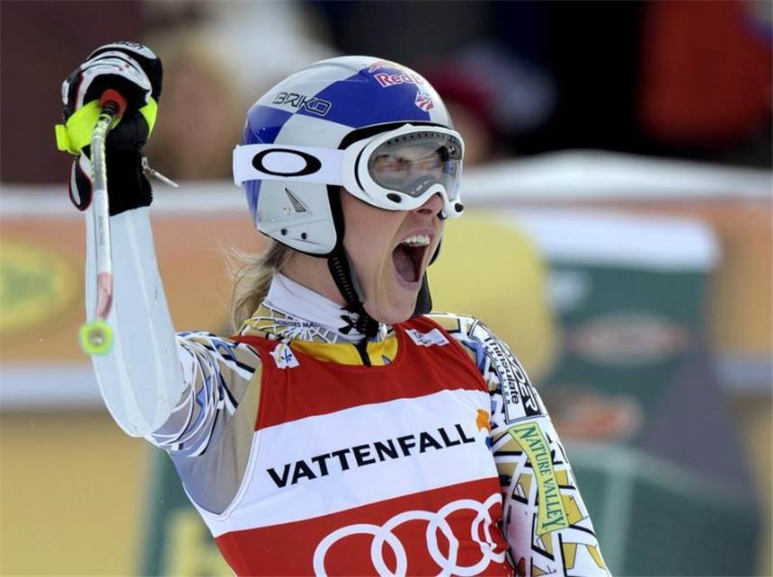 Super-G-Sieg krönt Rieschs «Wahnsinns-Wochenende» Lindsey Vonn jubelt über ihren hervorragenden Lauf.