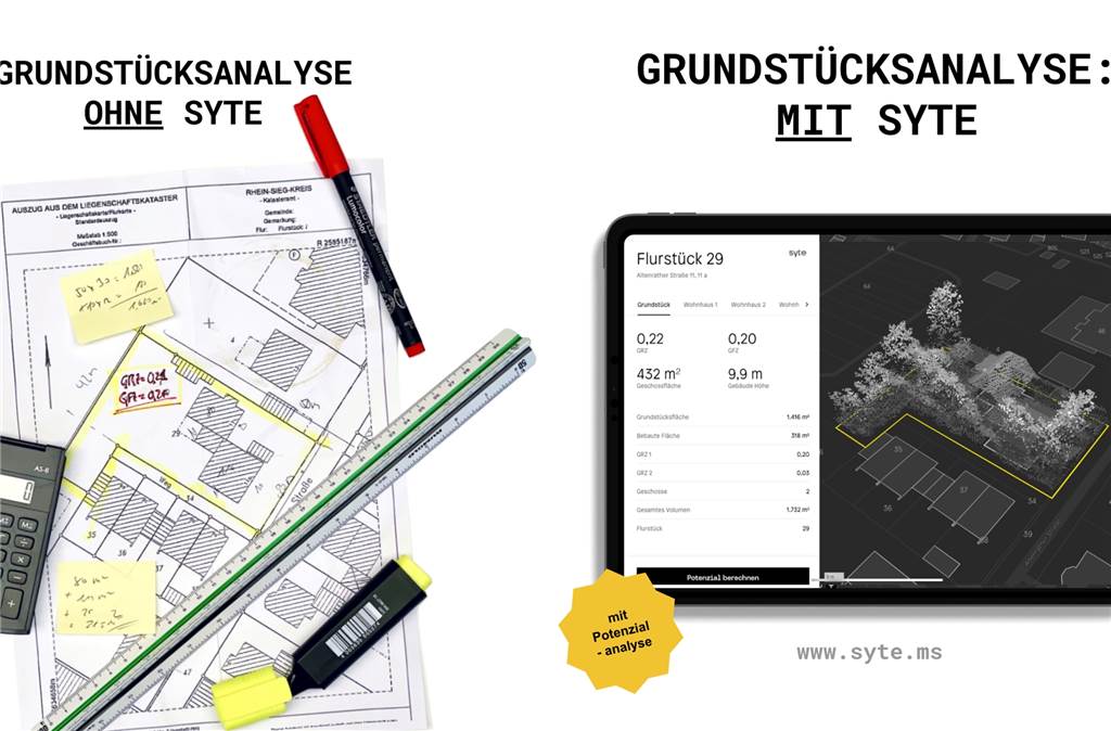 Künstliche Intelligenz liefert Daten über Grundstücke und Baupotenziale Lineal, Stift, Taschenrechner und Pläne auf Papier braucht es nicht mehr. Künstliche Intelligenz hat Einzug in den Immobiliensektor erhalten. Ein Analysetool schätzt auf Knopfdruck das Bebauungspotenzial eines gewählten Grundstücks.