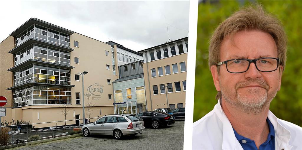 Zahl der Corona-Patienten im Halterner Krankenhaus schnell gestiegen Links: eine Abbildung vom KKRN (Fotograf: Jürgen Wolter); Rechts: ein Portrait von dem leitenden Oberarzt der pneumologischen Abteilung Dr. Stefan Matzko (Fotograf: Günter Schmidt)