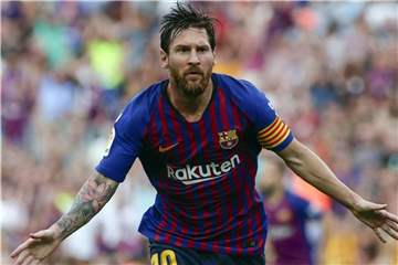 Lionel Messi feierte mit dem FC Barcelona einen Kantersieg. Foto: Eric Alonso/AP