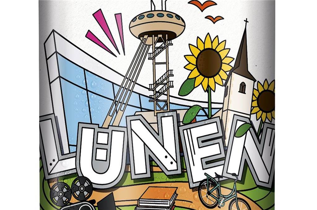 Lüner Wahrzeichen im Comic-Stil jetzt als Sondermotiv auf Bierflaschen Lünen ist mit dem Hansesaal, dem Colani-Ei und der Stadtkirche St. Georg vertreten.