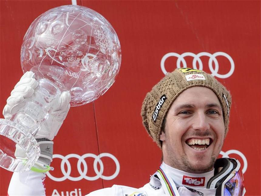 Der Ski-Weltcup in Zahlen - von 0 bis 8,9 Millionen Marcel Hirscher könnte zum fünften Mal in Serie die Kristallkugel gewinnen. Foto: Jean-Christophe Bott