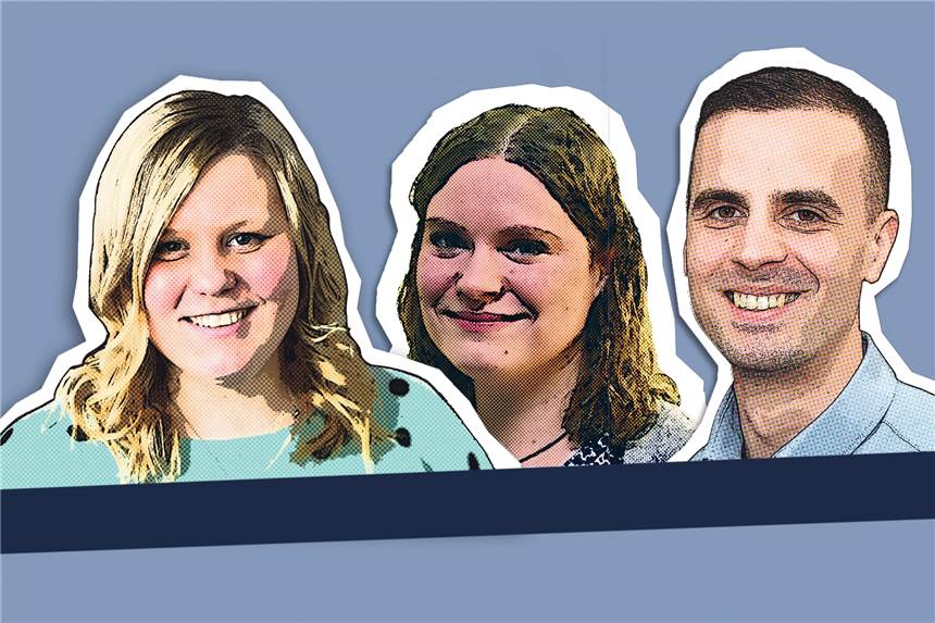 Der Quarantäne-Cast: Jogginghose im Homeoffice - ja oder nein? Marie Rademacher (v.l.), Sabine Geschwinder und Karim Laouari erzählen im Quarantäne-Cast von ihrem Alltag aus dem Homeoffice.