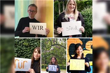 Markus Wellermann, Stefanie Zaulig (oben r.), Christina Dogan, Anne Benning und Katrin Heling (unten v.l.) vom Jugendwerk Südlohn-Oeding freuen sich darauf, dass sie die Angebote in den Jugendhäusern langsam wieder hochfahren können.