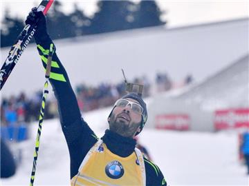 Martin Fourcade gewinnt in Oberhof. Foto: Martin Schutt