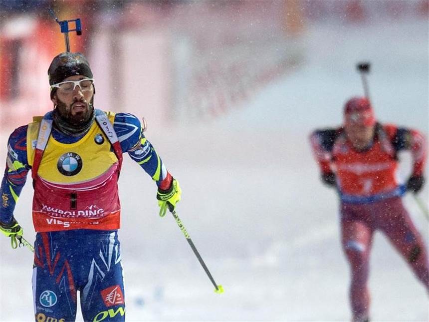 Lesser stürmt in Ruhpolding zum Sieg im Massenstart Martin Fourcade (l) und Evgeniy Garanichev mussten sich mit den Plätzen zwei und drei begnügen. Foto: Matthias Balk