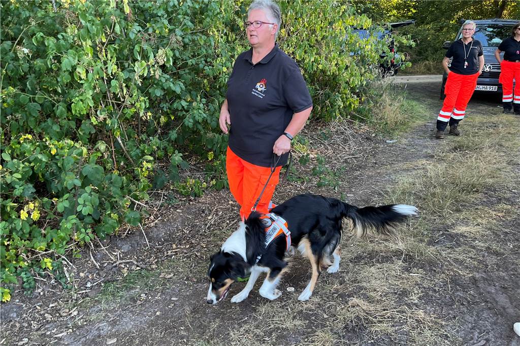 Mit Spürnase und Glöckchen: Rettungshundestaffel trainiert in Lünten Martina Linke ist Ausbilderin bei der Hundestaffel. Gerade bildet sie selbst ihren 11 Monate alten Pippin für die Suche aus.