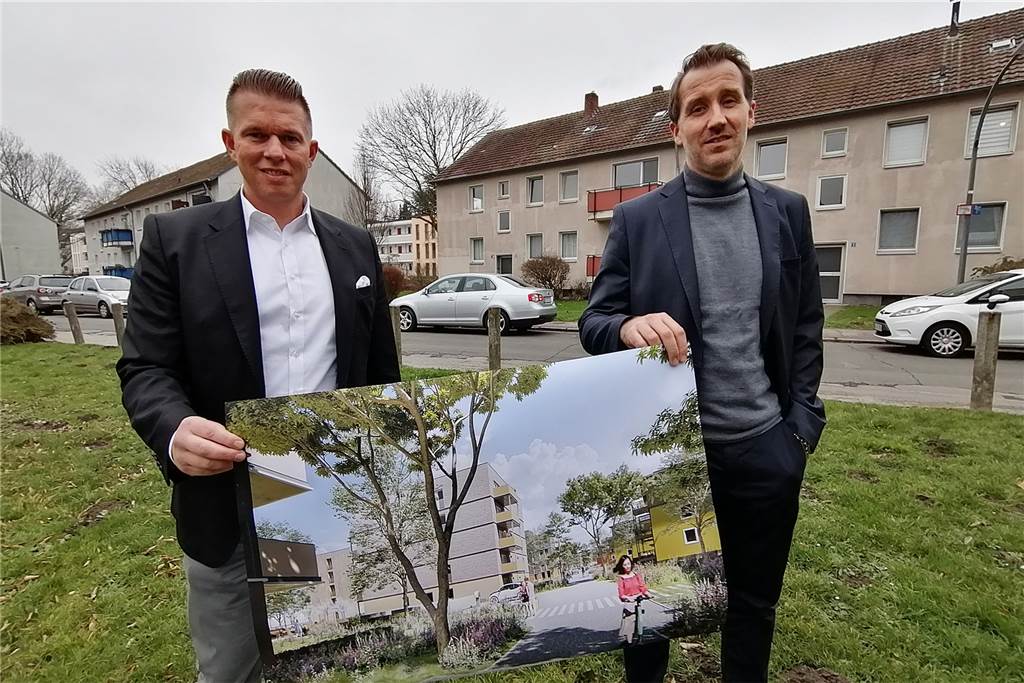 Quartier „Bergmannsgrün“: Geplanter Abbruch verunsichert Vivawest-Mieter Maurizio Lindemann, Fachbereichsleiter Quartiersentwicklung, und Carsten Gröning, Leiter des Kundencenters Westfalen, stellten die Vivawest-Pläne für das Quartier "Bergmannsgrün" vor.