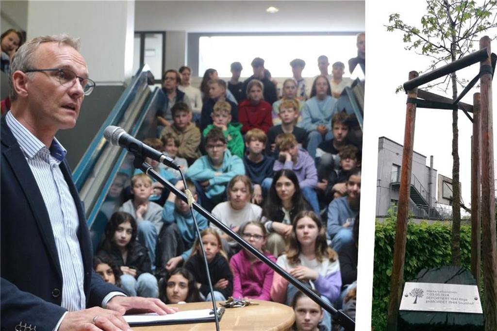 Realschüler pflanzen Gedenkbaum zum 100. Geburtstag von Herta Lebenstein Schulleiter und Gedenkbaum