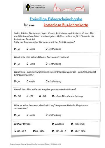 Mit diesem Fragebogen fragt der Seniorenbeirat den Bedarf ab.