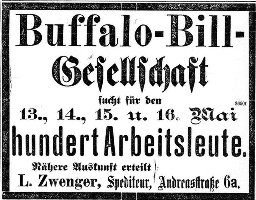 Wie ein legendärer Wild-West-Held vor 127 Jahren nach Dortmund kam Mit diesen Anzeigen wurden Arbeitskräfte gesucht.