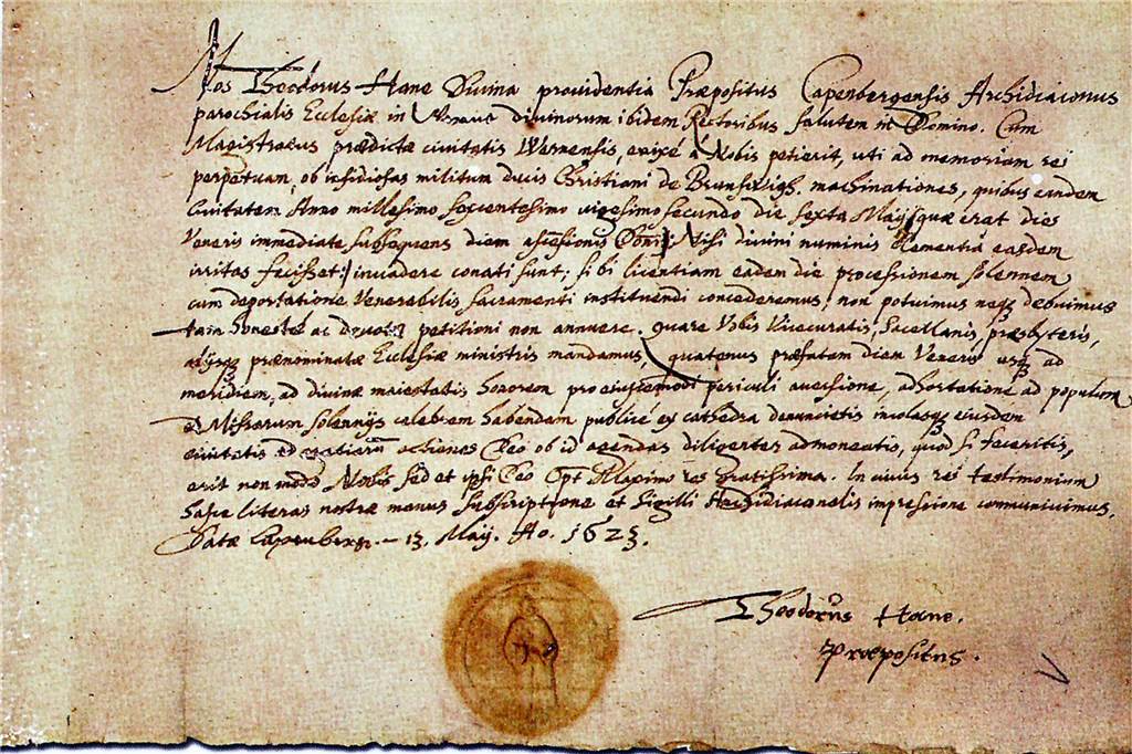 Propst wollte 1622 Dankprozession in Werne ausbremsen Eine alte Urkunde aus dem Jahre 1623