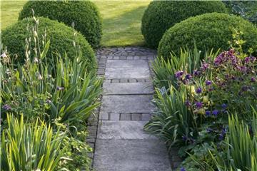 Mit gerade angelegten Gartenwegen lassen sich auch strenge, klare Linien setzen. Foto: BGL