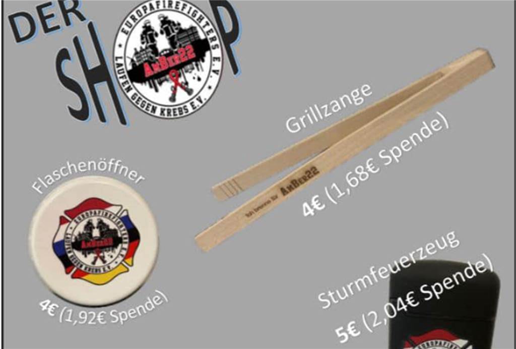 Feuerwehr-Spendenmarsch „Amber“: Fanshop ins Leben gerufen Mit jedem verkauften Fan-Artikel wächst die Spendensumme für "Amber". Bestellungen sind per E-Mail (europafirefighter@fn.de) möglich.