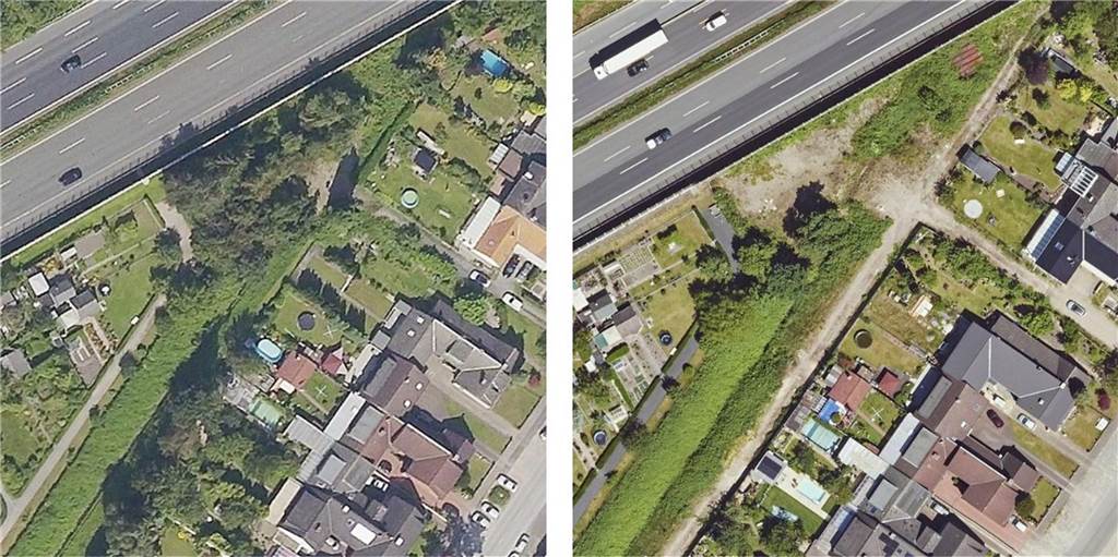 Sechs Jahre länger: Bärenbach-Anwohner klagen über „endlose“ Belastung Zwei Satellitenfotos von einem Teilstück des Bärenbachs.
