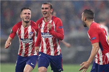 Mit zwei Treffern avancierte Antoine Griezmann (M) von Atlético Madrid zum Matchwinner. Foto: Jan Woitas