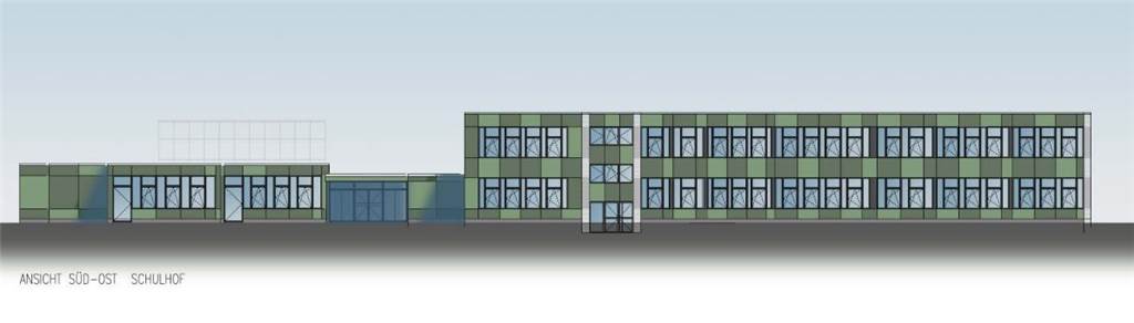 Mit zweifarbigen Platten soll die Fassade der St. Felicitasschule saniert werden. Zusätzlich soll die Schalfuge ausgeblasen werden. Auch neue Fenster werden eingebaut. Die gesamte Fassadensanierung soll rund 1,37 Millionen Euro kosten.