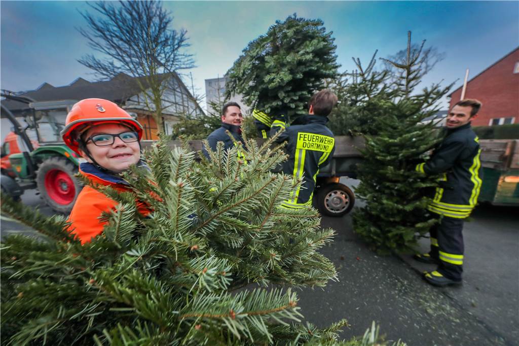 Mitglieder der Freiwilligen Feuerwehr und der Jugendfeuerwehr sammelten zu Jahresbeginn die Weihnachtsbäume im Stadtbezirk ein.