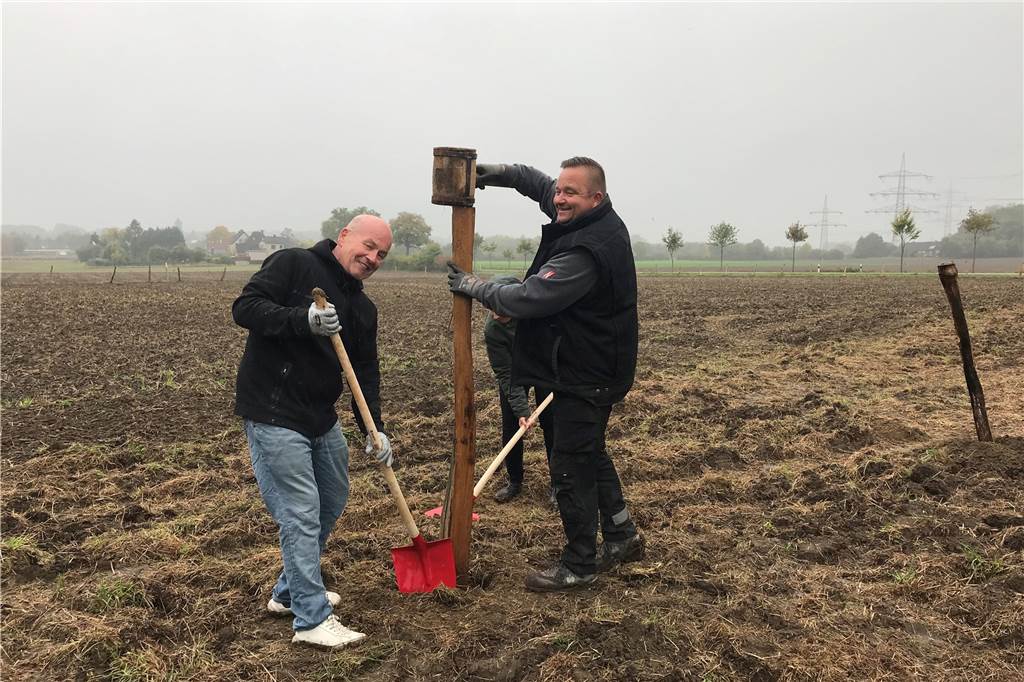 Selm pflanzt: Neuer Verein lässt in Cappenberg Klimawald entstehen Mitglieder des BVB Fanclubs Selm haben beim Aufstellen des Wildschutzzauns geholfen.
