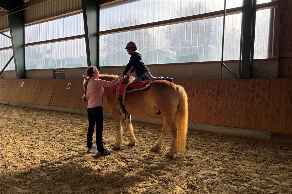 Rieke (6) findet beim therapeutischen Reiten den Weg zu mehr Selbstvertrauen Rieke Fleuth macht Turnübungen auf einem Pferd