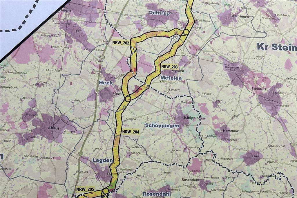 Karte mit dem möglichen Trassenverlauf der Windader West