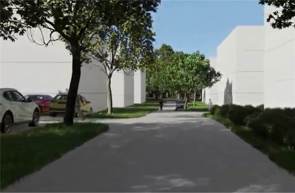 Im Vordergrund befindet sich einer der verschiedenen Wege, die von den Anliegerstraßen ins das Wohngebiet führen sollen.