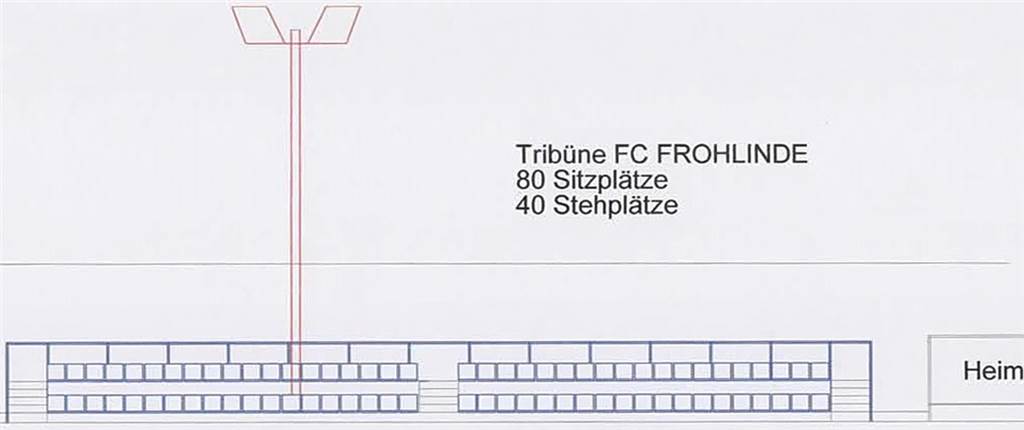 Nach den Plänen des FC Frohlinde sollen zwischen den Trainerbänken in Summe 80 sitzende und 40 stehende Fans Platz finden.