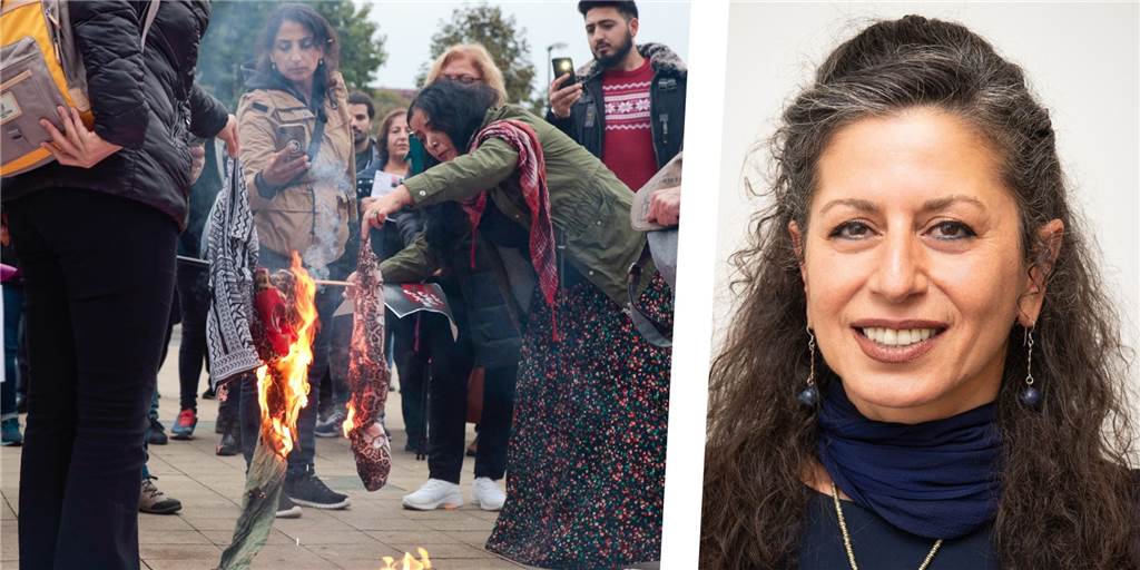 „Nachts werden die Leichen beseitigt“ – Nahid Farshi aus Dortmund flüchtete selbst aus Iran Links: Demonstrierende verbrennen in Dortmund Kopftücher. Rechts: Nahid Farshi stammt aus dem Iran. Seit 1987 lebt sie in Dortmund. Auf die Proteste in ihrem Heimatland blickt sie mit Hoffnung und Entsetzen.