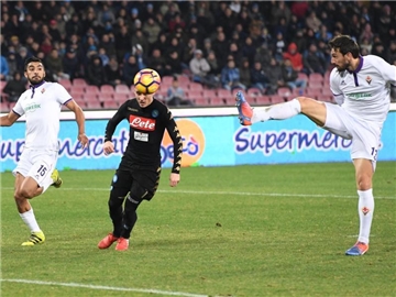 Neapels José Callejon (M) erzielt das Tor zum 1:0 gegen Florenz in der 71. Minute. Foto: Ciro Fusco