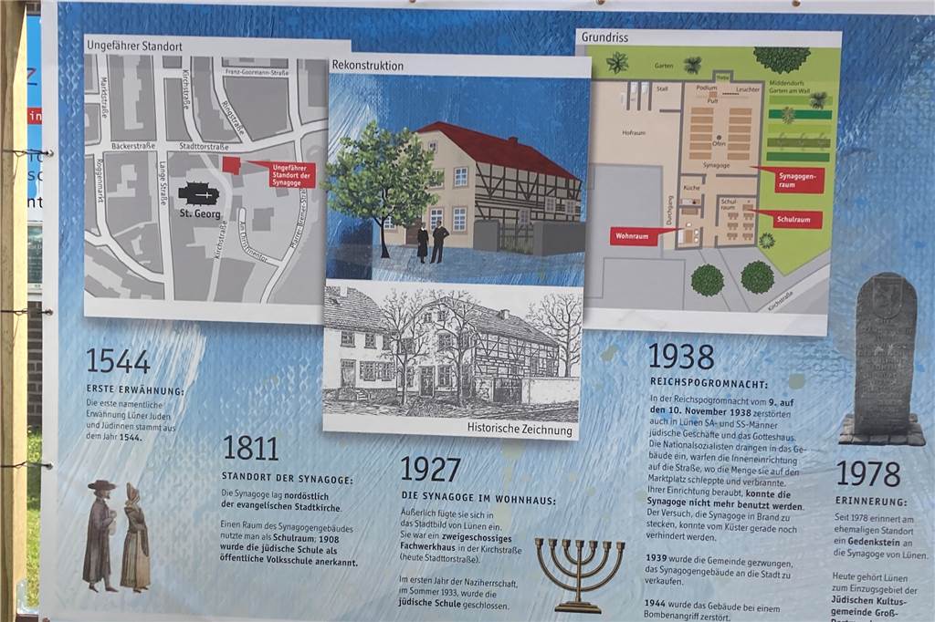Neue jüdische Gedenkstätte in Lüner Innenstadt: „Teil der Gesellschaft“ Neben Abbildungen gibt es auf den Gedenktafeln auch eine Zeitleiste zum jüdischen Leben in Lünen.