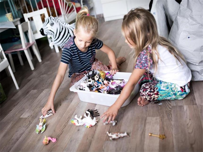Wie es mit dem gemeinsamem Kinderzimmer klappt Neben den gemeinsamen Spielsachen haben Marlene (links) und Florentine (rechts) aber auch jeder eigene Sachen im Kinderzimmer. Foto: Alexander Heinl/dpa-tmn