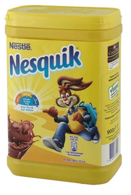 Kakaopulver im Öko-Test: Kinderprodukte im Test, Markenprodukt „ungenügend“ Packung Nesquik Kakao.