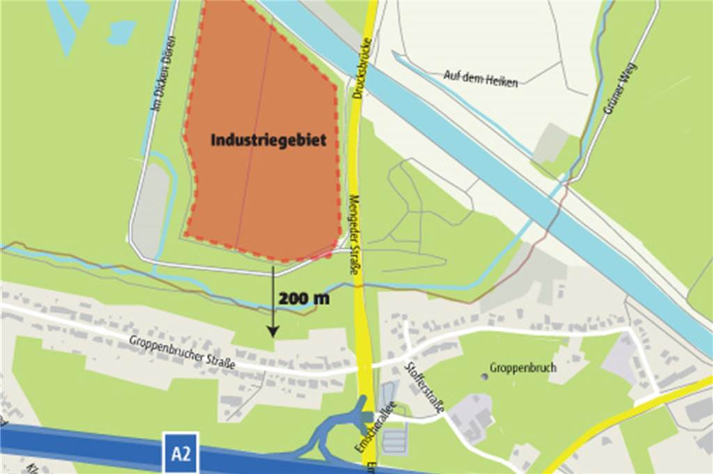 Groppenbrucher forcieren Widerstand gegen Waltroper Industriepläne Nicht der Kanal, sondern erst der Groppenbach bildet die Stadtgrenze zwischen Dortmund und Waltrop. In diesem äußersten Zipfel ihres Stadtgebiets möchte die Stadt Waltrop in 200 Metern Entfernung zur Groppenbrucher Straße Industrie ansiedeln.
