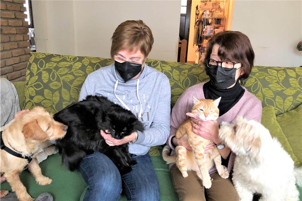 Kleines Wunder: Anita Junghold-Petry hält ihre totgeglaubte Katze im Arm Noch ist ihre "Arche", wie Anita Junghold-Petry (hier mit Freundin Ilse Lindemann und Gasthund Sam) liebevoll ihre Tierfamilie nennt, nicht komplett. Es fehlt Kater Jimi.
