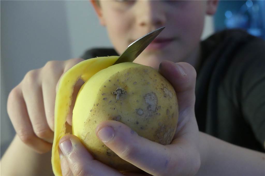 Magische Weihnachten – mit Ritualen und Ideen die Pandemie vergessen Okay, das Kartoffelschälen ist jetzt nicht so spannend. Aber Kindern macht es Spaß, gemeinsam mit den Eltern zu kochen.