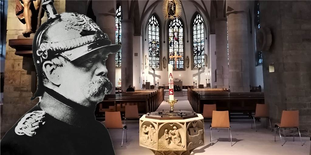 Kulturkampf in Werne: „Bismarck hat sich am Weihwasser die Finger verbrannt“ Otto von Bismarck am Taufstein Kirche St. Christophorus in Werne.