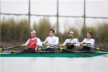 Paul Gebauer, Christopher Reinhardt, Felix Wimberger und Wolf-Niclas Schröder (v.l.) bilden den deutschen Vierer ohne, der im Mai in Luzern ums Olympia-Ticket kämpfen wird.