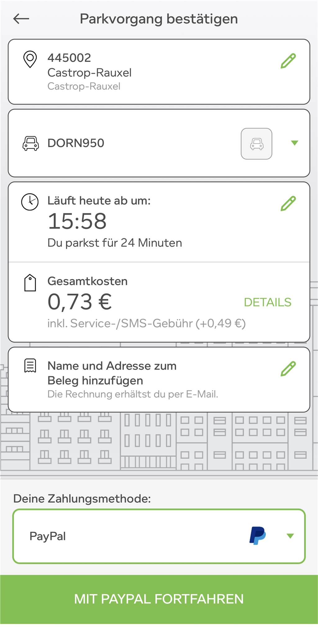 Parktickets lösen mit dem Handy? Die sechs Park-Apps im Test Ein Screenshot aus der App PaybyPhone.