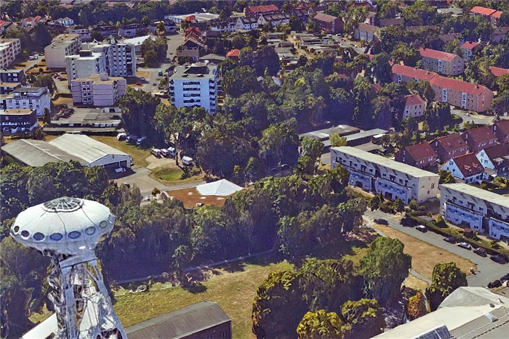 Per Zoom und Kameraneigung kommt man den dreidimensionalen Gebäuden auf den Luftbildern sehr nah wie hier in Lünen-Brambauer.