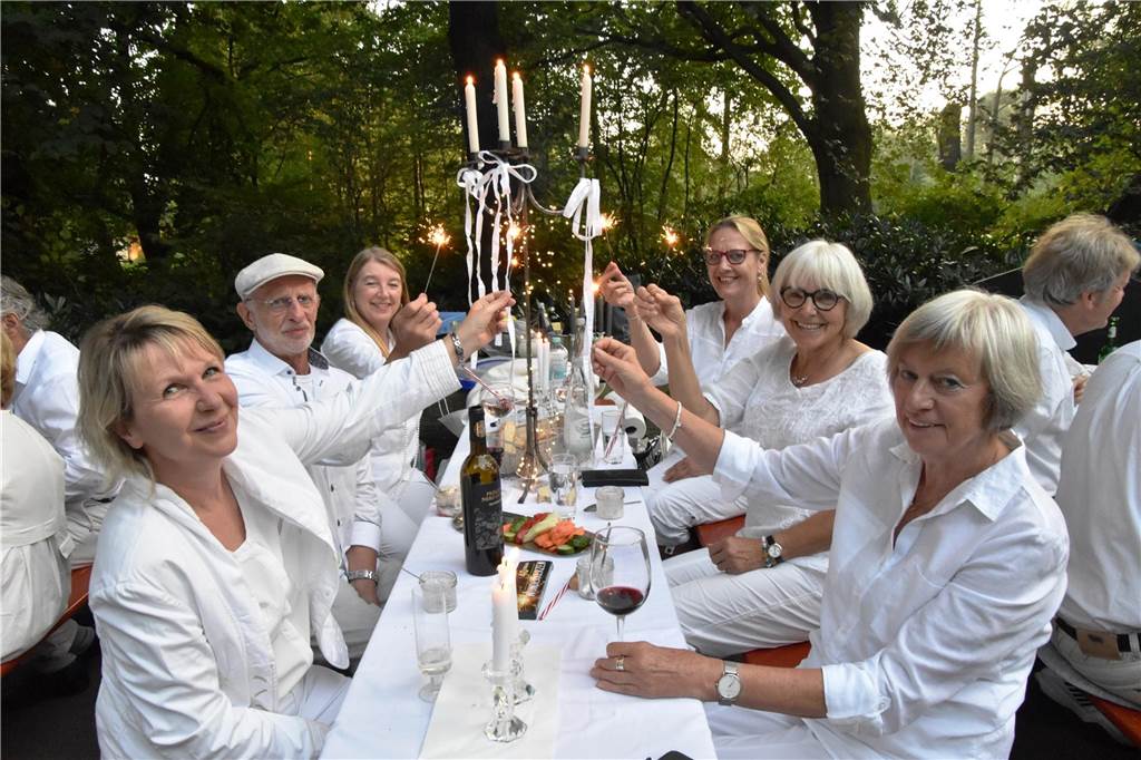 Picknick am festlich dekorierten Tisch: Dinner in Weiß.