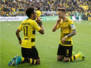 Pierre-Emerick Aubameyang sicherte dem BVB mit zwei Toren die direkte Champions-League-Qualifikation. Foto: Bernd Thissen