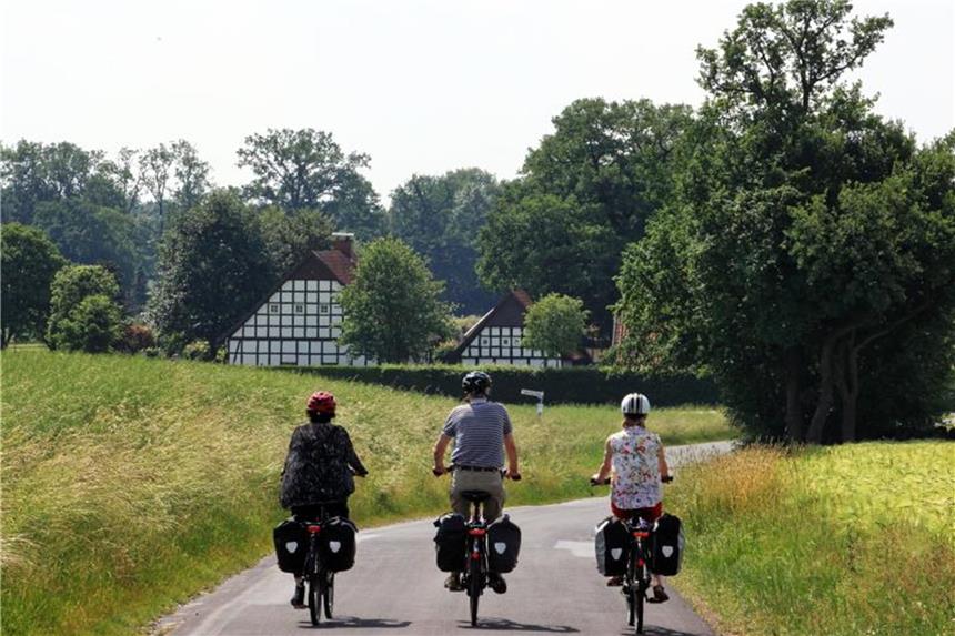 Radfahrer auf der Friedensroute bei Bad Iburg - die Strecke hat kaum Höhenmeter. Foto: Bernd F. Meier