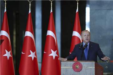Recep Tayyip Erdogan, Präsident der Türkei, bei einer Rede vor türkischen Botschaftern in Ankara. Foto: Presidency Press Service/AP