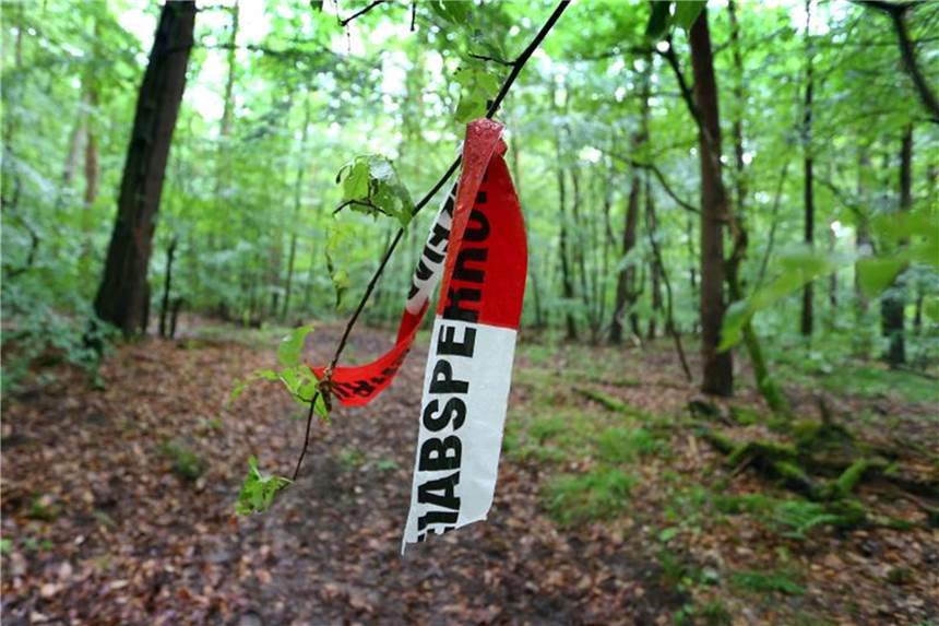 Prozess zur Würth-Entführung gestartet Reste von Absperrband der Polizei hängen im Sommer 2015 in einem Wald bei Kist. In dem Waldstück wurde der Entführte gefunden. Foto: Karl-Josef Hildenbrand