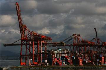 Riesiger Verladekräne im Containerhafen der kanadischen Stadt Vancouver. Foto: Alexander Becher