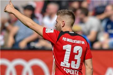 Robert Leipertz von Ingolstadt jubelt nach seinem Treffer zum 2:1 gegen Bielefeld. Foto: Armin Weigel